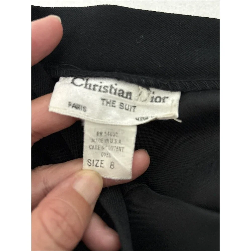 VTG CHRISTIAN DIOR Black Jacket & Skirt Wool Sculptural Blazer Suit Sz 8 Fits S